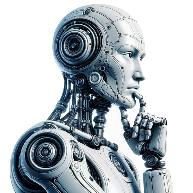 DALL·E 2024 04 07 10.02.40 Design an image of a humanoid bot in a classic thinking pose embodying contemplation and intellect 2